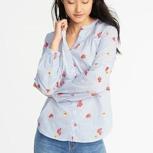 Old Navy Blue Pleated 3/4 Sleeve Blouse